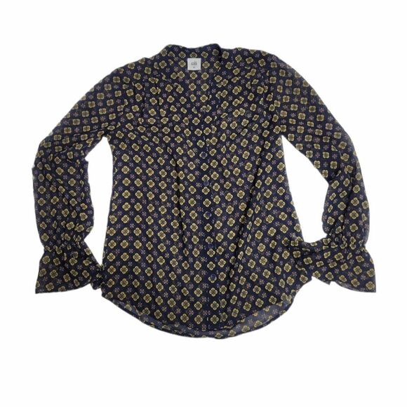 CABI 3772 blouse mosiac long‎ sleeve sheer top XS - Picture 1 of 12